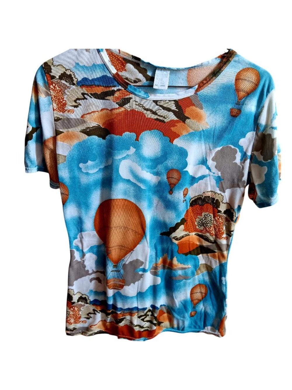 True Vintage Disco T-shirt Hot Air Balloon AOP Print Acetate/Nylon 1970's